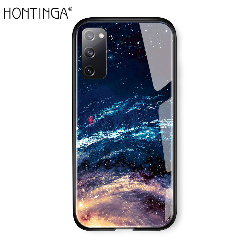 Hontinga Casing Case For Samsung Galaxy S20 FE 5G Case Fantasy Aurora Galaxy Planet Shockproof Tempered Glass Phone Case Back Cover Casing Hard Case For Girls For Women
