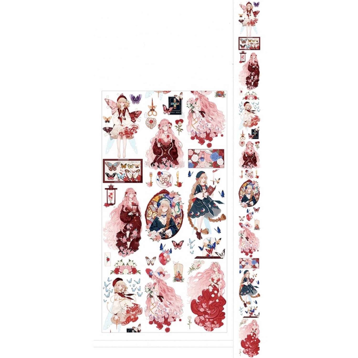 Đoạn chiết hình dán washi tape cô gái tóc hồng