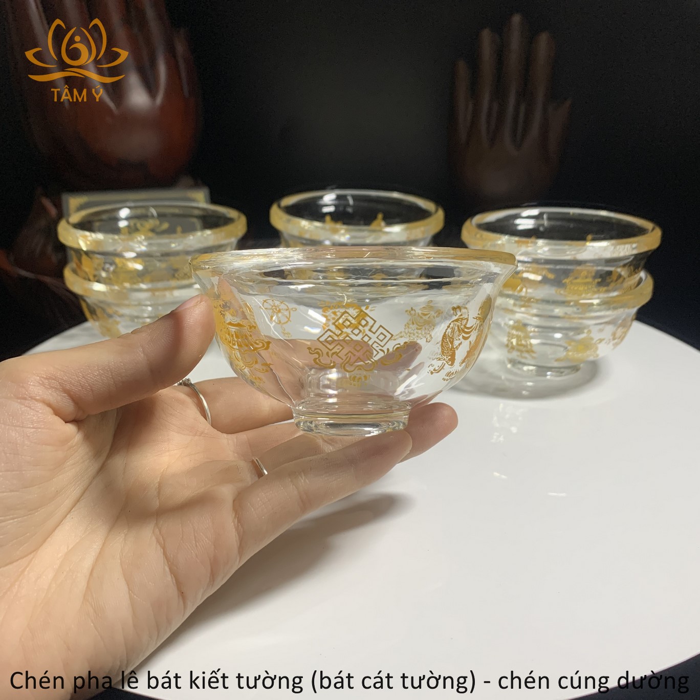 Chén Pha Lê Bát Kiết Tường (Bát Cát Tường) - Chén Cúng Dường