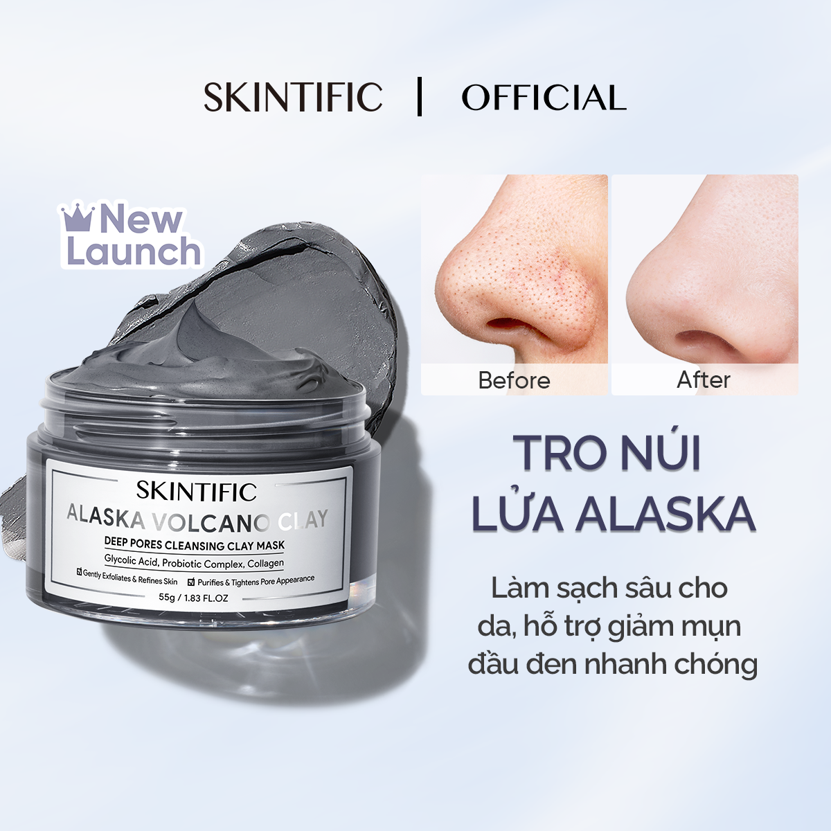 Mặt nạ đất sét tro núi lửa Alaska giúp làm sạch sâu SKINTIFIC 55g (đơn lẻ)