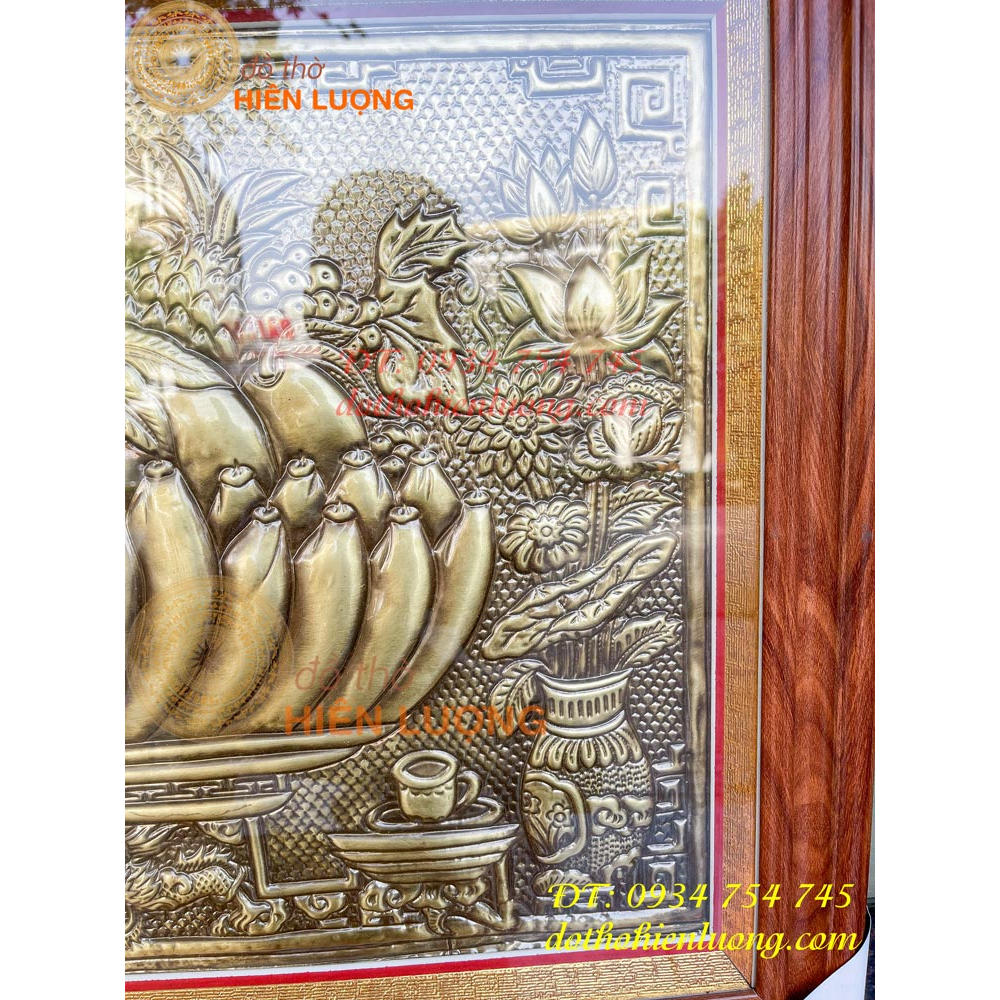 Tranh ngũ quả bằng đồng màu nâu giả cổ kích thước 50x70cm