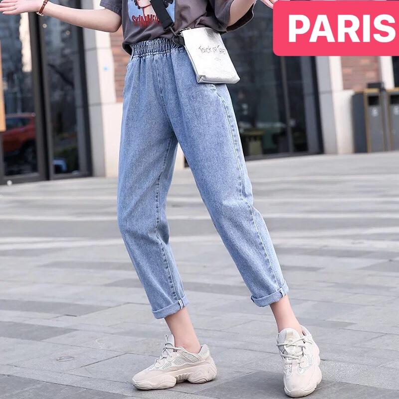 QUẦN BAGGY JEAN NỮ CHẤT BÒ XANH LƯNG THUN LƯNG CẠP CHUN CAO NÂNG MÔNG PR-330 CAO CẤP - PARIS FASHION