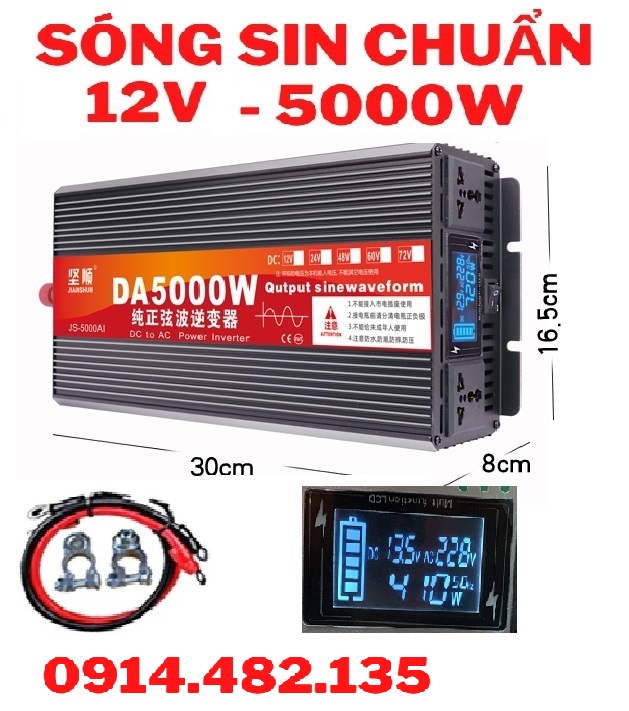BỘ KICH ĐIỆN 12v -220V - 5000W Sóng Sin Chuẩn -phụ kiện chuyên dành cho xe ô tô gia đình