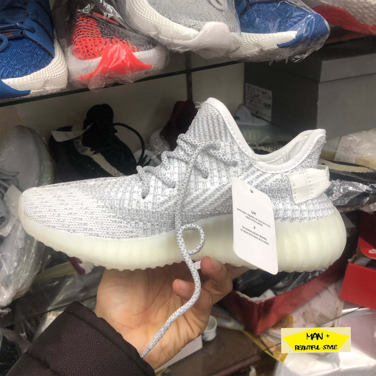 (GIÀY PHẢN QUANG RỰC SÁNG ÁNH ĐÈN) sneaker YEEZY BOOST 350 static trắng