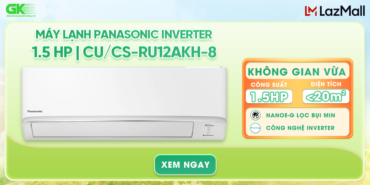 Máy lạnh Panasonic Inverter 1.5 HP CU/CS-RU12AKH-8 - [HCM] [Trả Góp] - Chế độ ngủ đêm Sleep cho người già, trẻ nhỏ - GIAO HÀNG TOÀN QUỐC - FREESHIP HCM