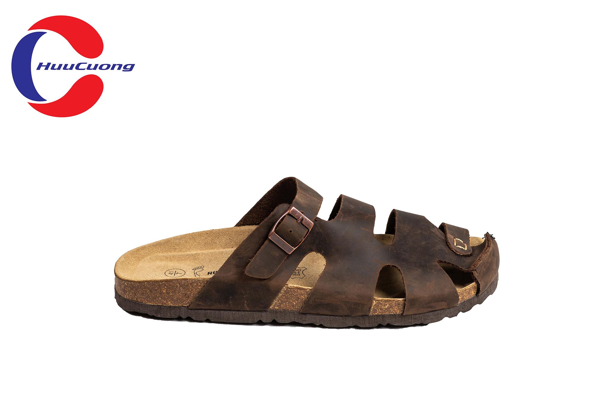 Dép sandal bít mũi da bò nam nữ đế trấu