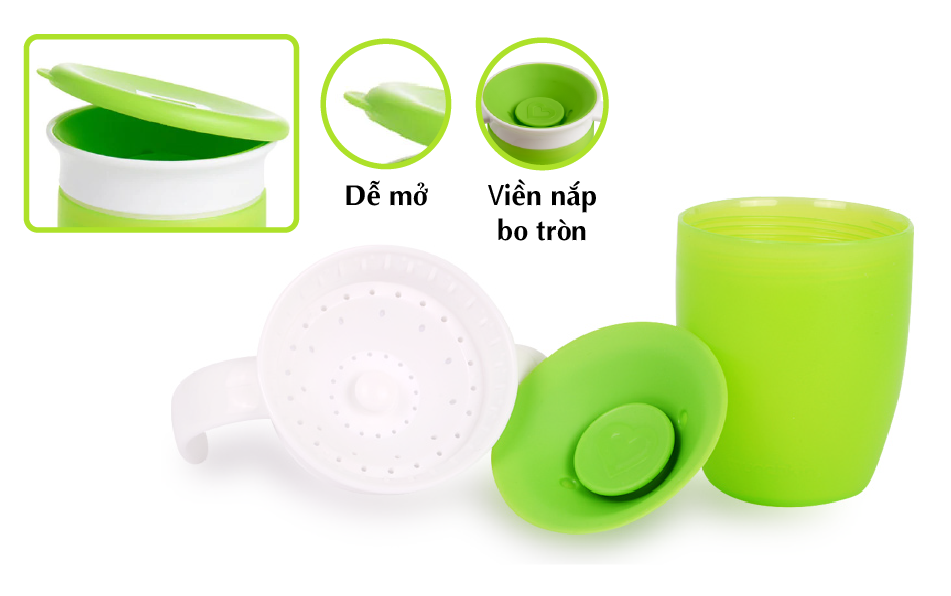 CỐC TẬP UỐNG 360 ĐỘ CHỐNG ĐỔ MUNCHKIN CÓ NẮP (207ML-TÍM)
