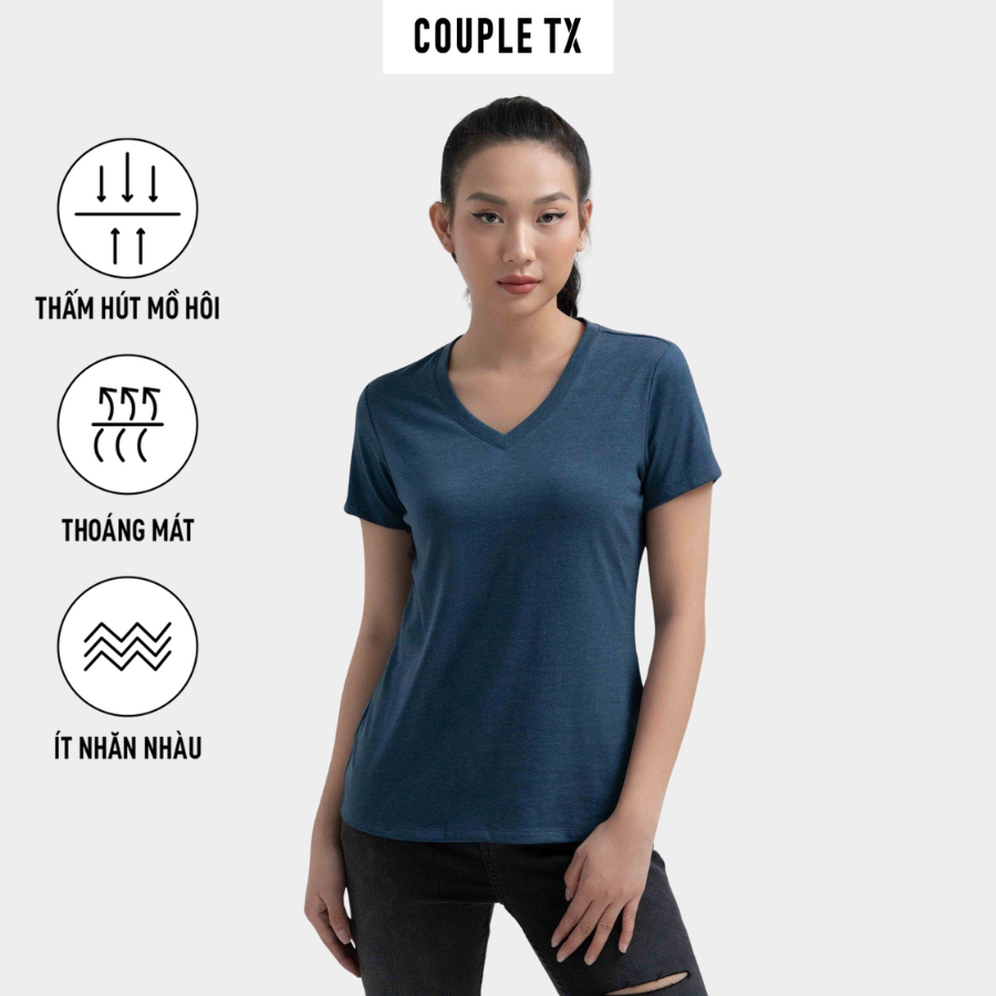 Áo Thun Nữ COUPLE TX - Cổ Tim Slim Basic WTS 2326/ WTS 2230