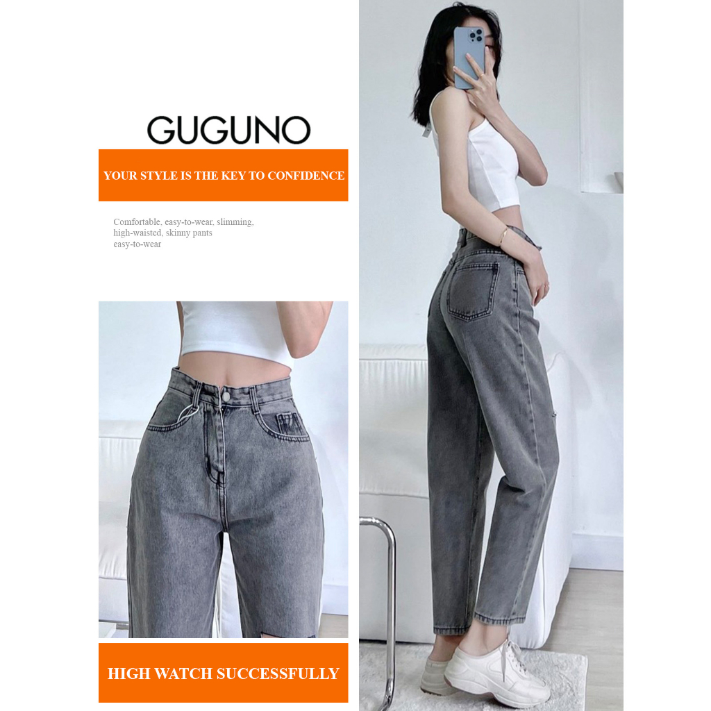 Quần jeans nữ baggy cạp cao GUGUNO