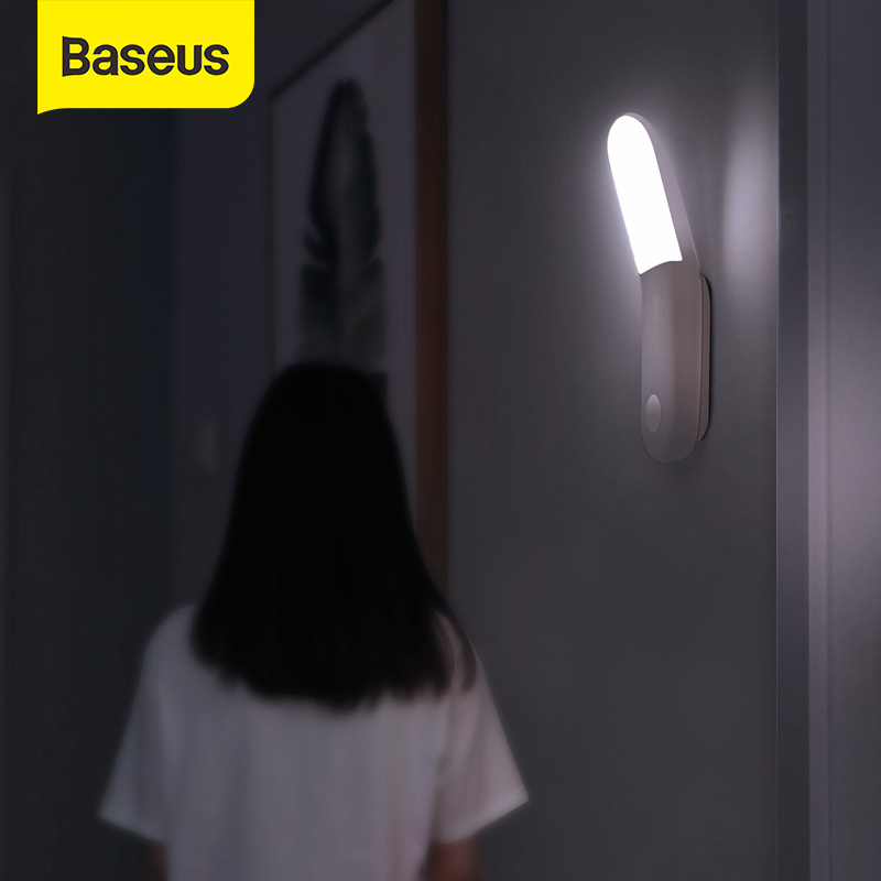Baseus Đèn LED gắn tường tích hợp chip cảm nhận chuyển động PIR, có thể sạc lại thích hợp cho phòng ngủ, nhà bếp - INTL