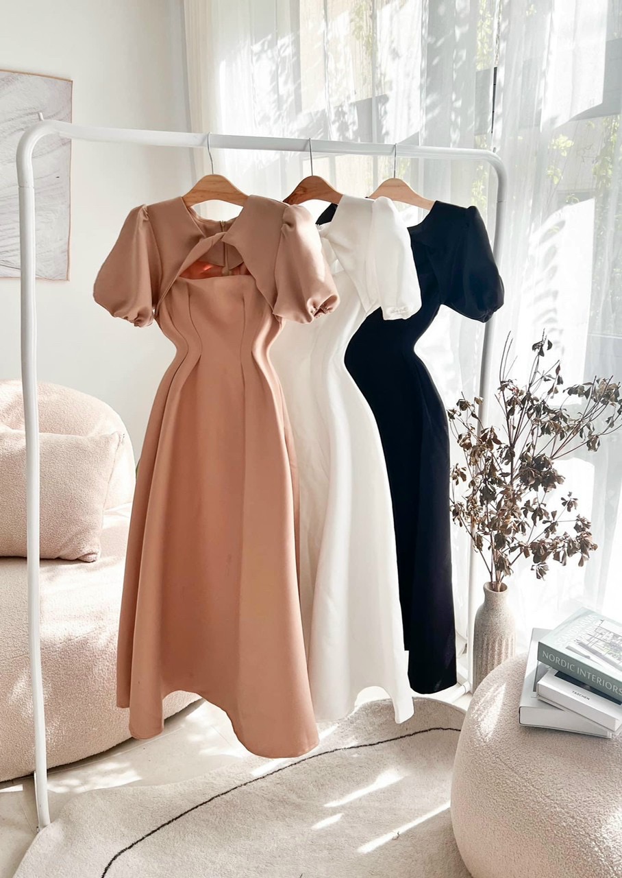 Đầm váy xoắn cổ form dài 3 màu
