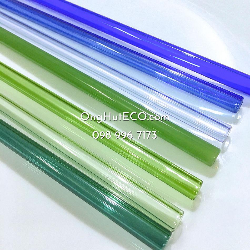 Combo 4 Ống Hút Thủy Tinh Chịu Nhiệt Cong và Thẳng (Nhiều Màu), Dài 20cm, kèm Túi Vải và Cọ Rửa