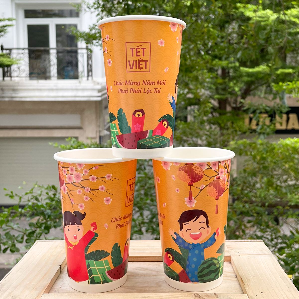 Ly giấy 16oz~472ml - Lốc 20 ly giấy có họa tiết