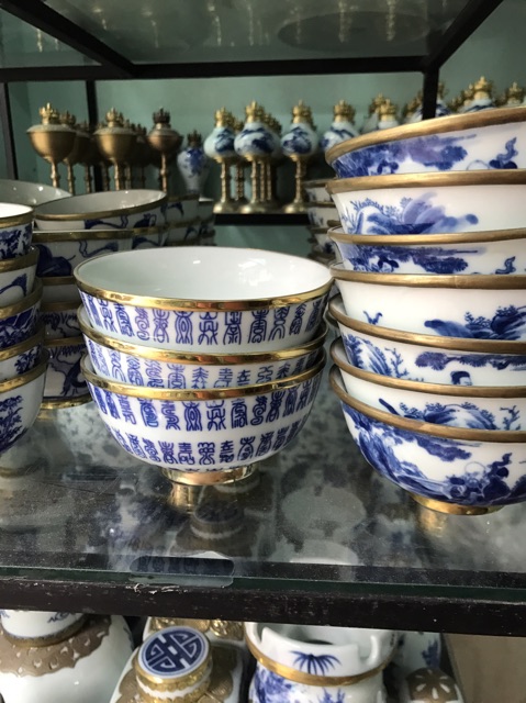 Bát cơm men lam bọc đồng Bát Tràng