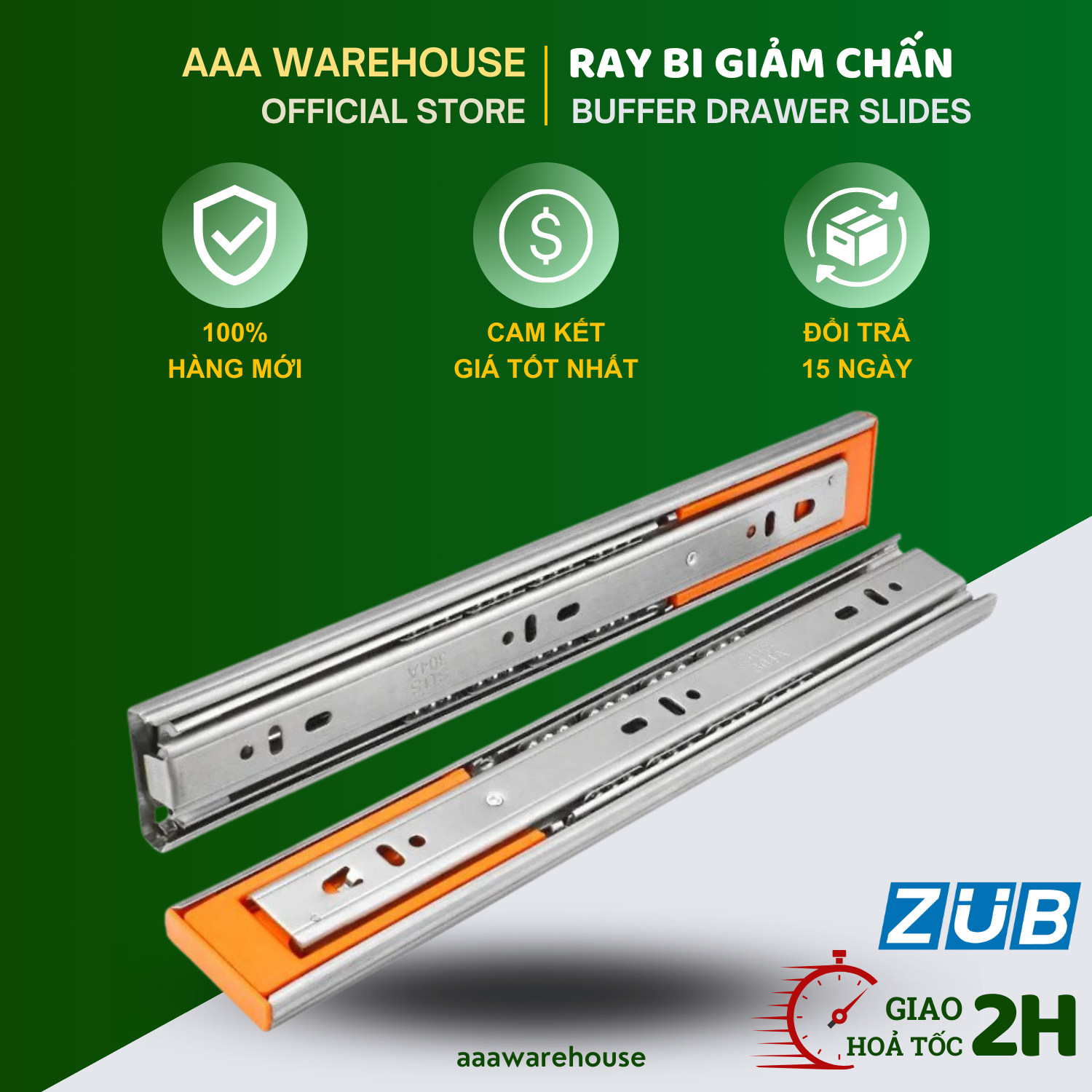 Ray bi giảm chấn zub cao cấp 3 tầng - ray bi giảm chấn bản 45mm dùng cho hộc tủ đủ kích thước
