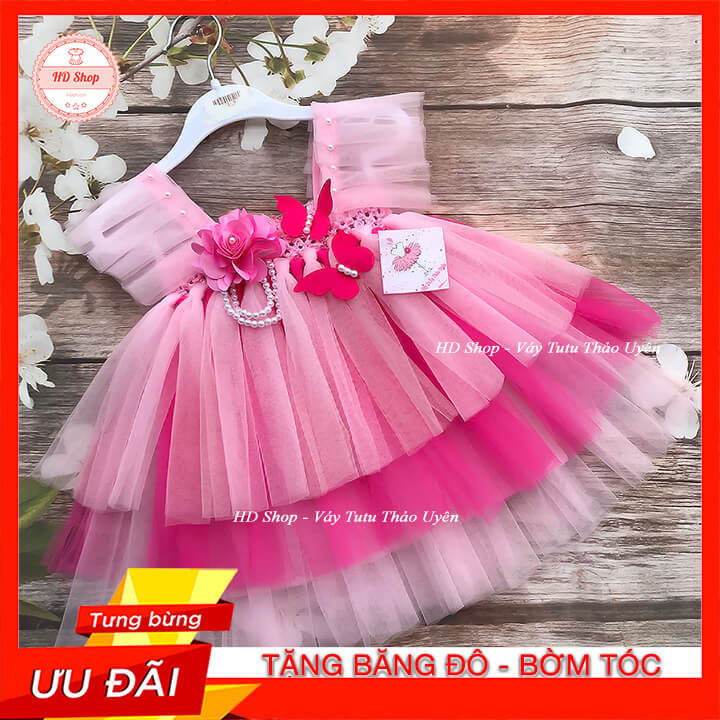 Đầm Bé Gái / Đầm Công Chúa Cánh Tiên 3 Tầng Hồng Phấn Cho Bé Gái
