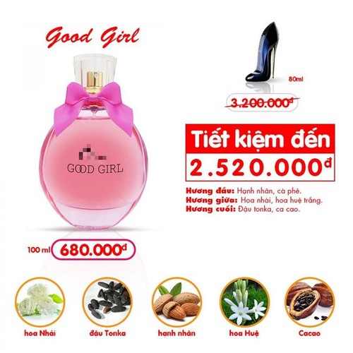 NƯỚC HOA GOOD GRIL MÙI NỮ ĐẲNG CẤP 100ml (cam kêt chính hang)