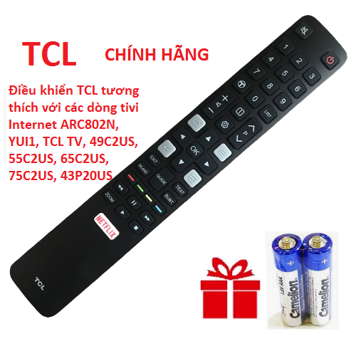 Điều khiển tivi tcl, remote tcl tương thích với các dòng tivi internet arc802n, yui1, tcl tv, 49c2us, 55c2us, 65c2us, 75c2us, 43p20us