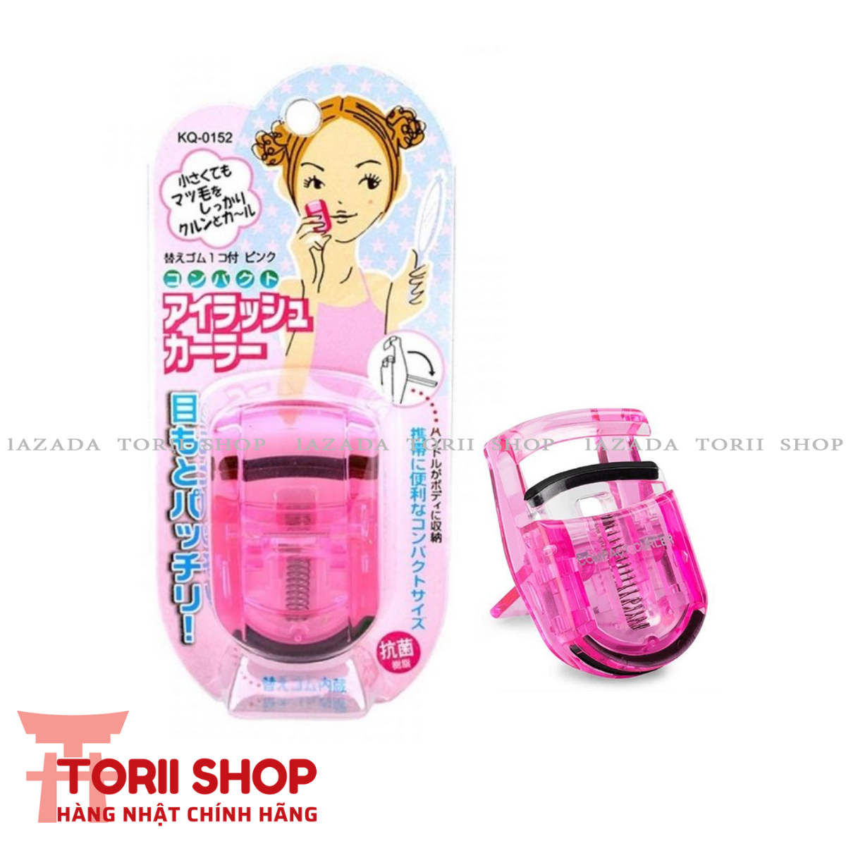 Kẹp mi Kai Eyelash Curler thân nhựa uốn mi cong 3 màu hồng và xanh ngọc hàng Nhật Torii Shop | Bấm mi Kai Beauty Care Compact Curler | Dụng cụ uốn mi cong