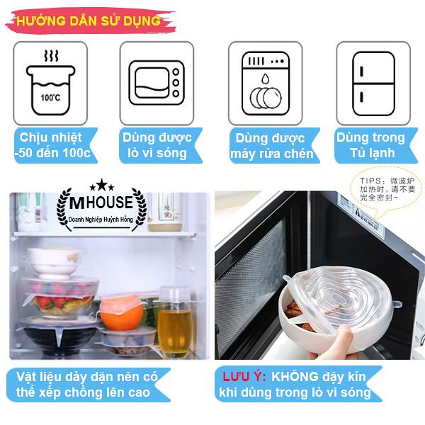 Combo 6 Nắp Đậy Silicon Co Giãn Bảo Quản Thức Ăn