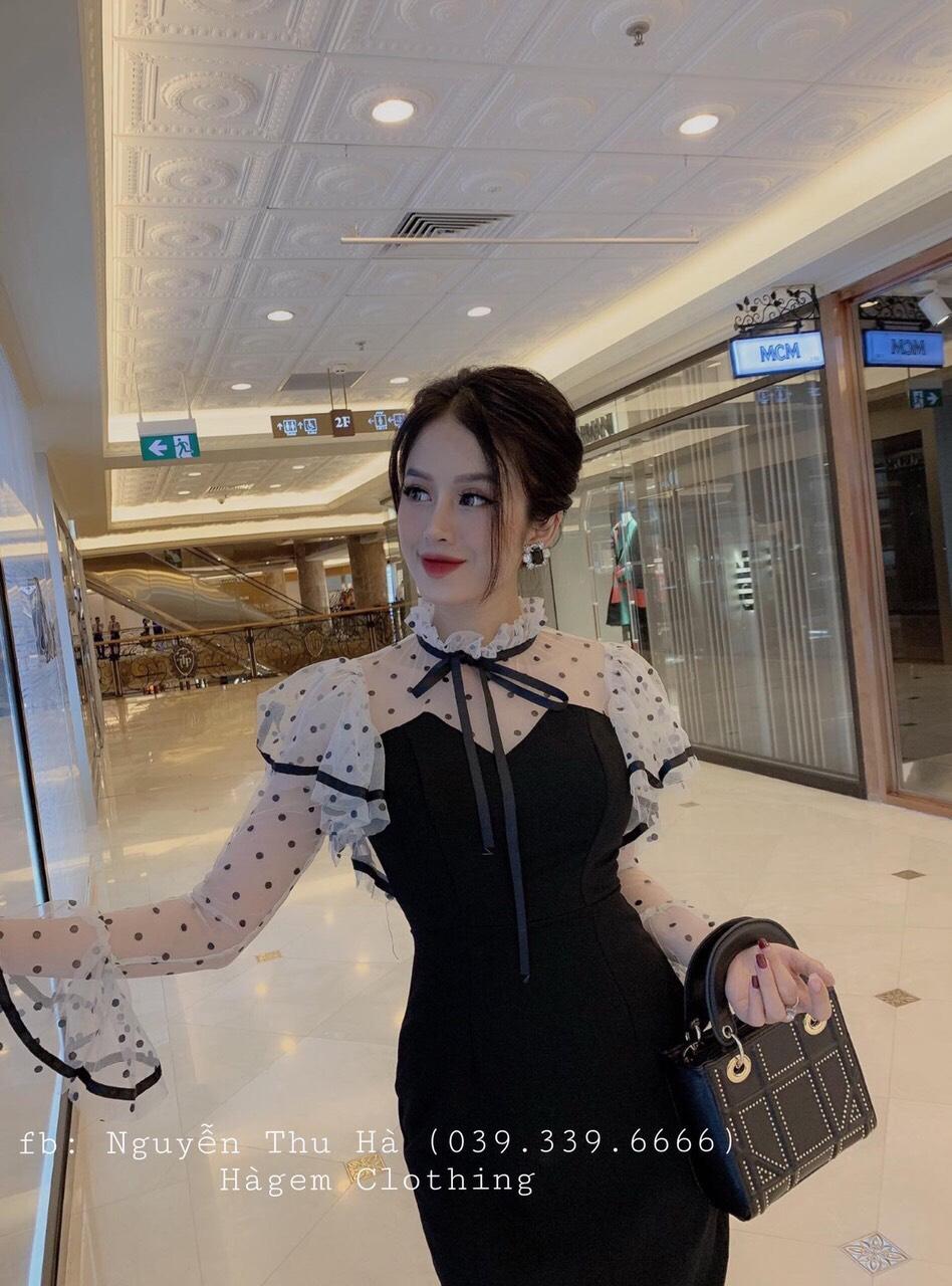 Đầm body dự tiệc phối tay ren cao cấp