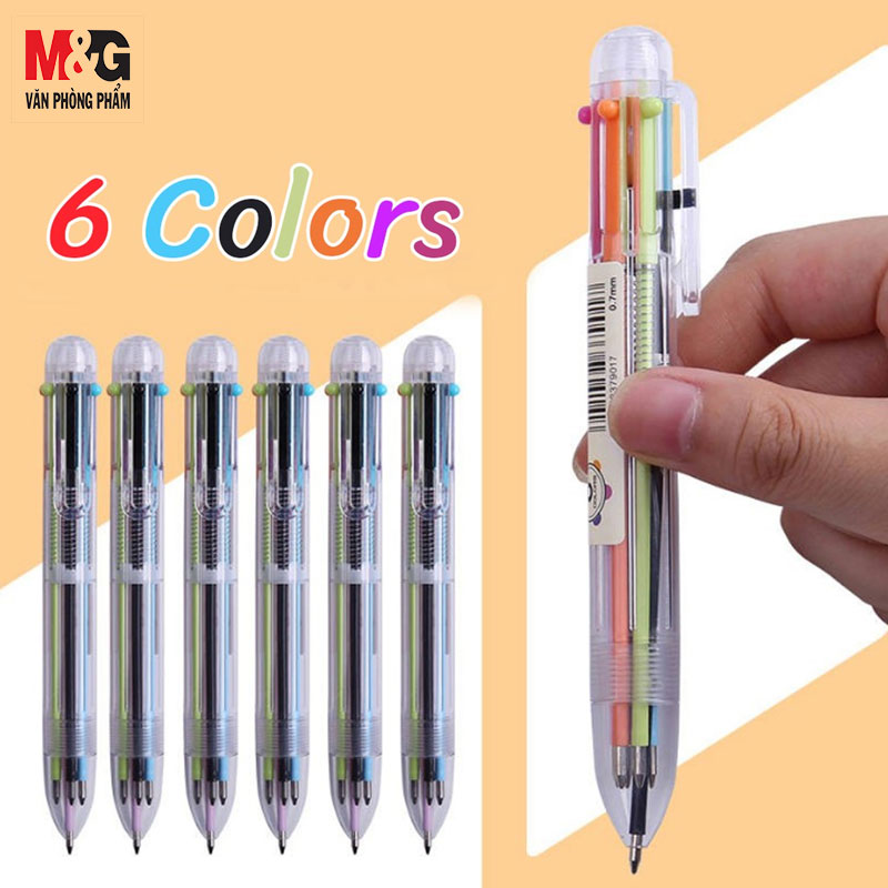 Bút bi bấm 6 ngòi 6 màu m&g abpv6101