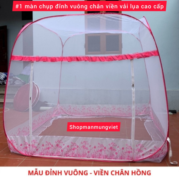 Màn chụp tự bung đỉnh vuông có chân viền vải lụa cao cấp