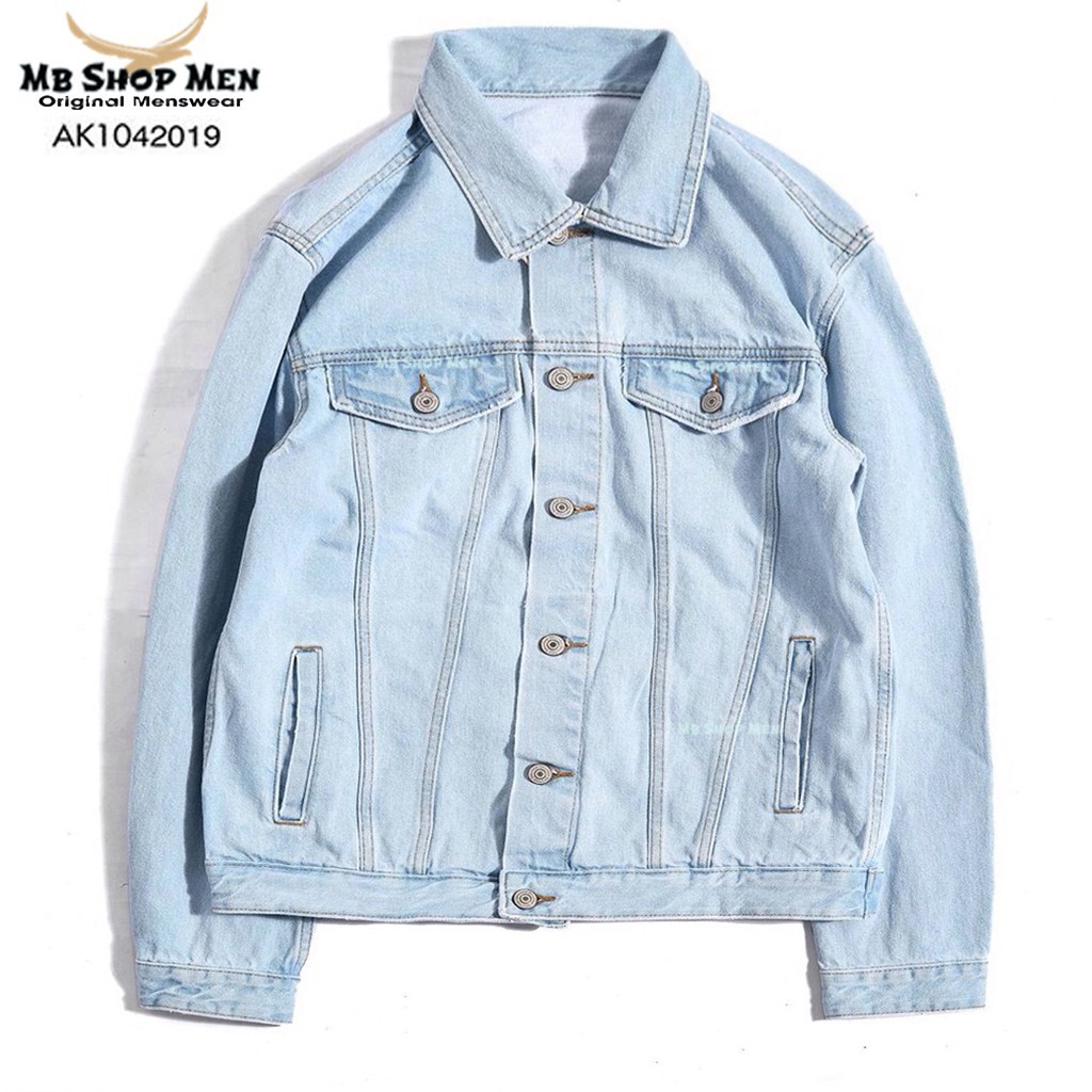 Áo khoác jean ?nữ xanh rách unisex dài cao cấp có big size Áo khoác Denim nam Trơn Full Khoá Áo Một hàng nút Thường ngày Màu nhuộm light