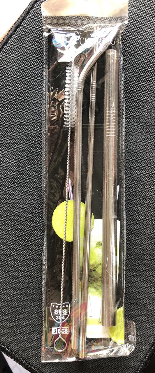 Combo 3 cây: ống hút inox 304 (dạng thẳng+cong+trà sữa)
