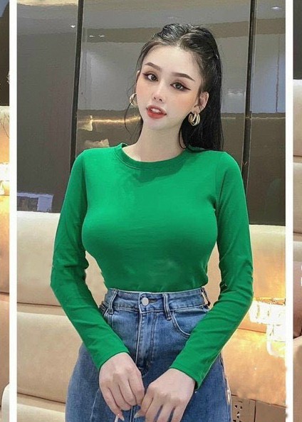 Áo croptop dài tay trơn cổ tròn AC060