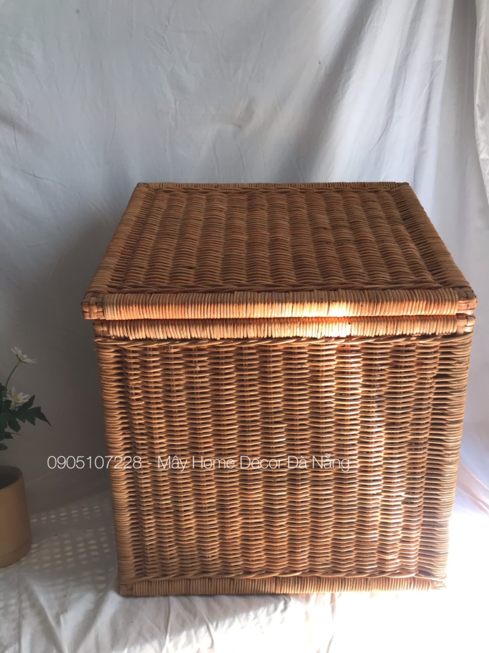 Sọt mây đựng đồ đa năng có nắp 40*28* H41 cm ( nắp thẳng)/ 40*30*H50/40cm ( nắp chéo) Phong Cách Vintage Boho/ Đựng đồ chơi/ Giặt là/ Chất Liệu Mây Cói Tre