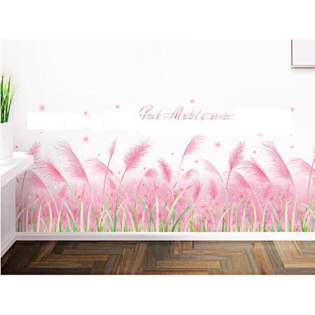 Decal dán tường mẫu hoa cỏ may hồng hàng đẹp Hàn Quốc