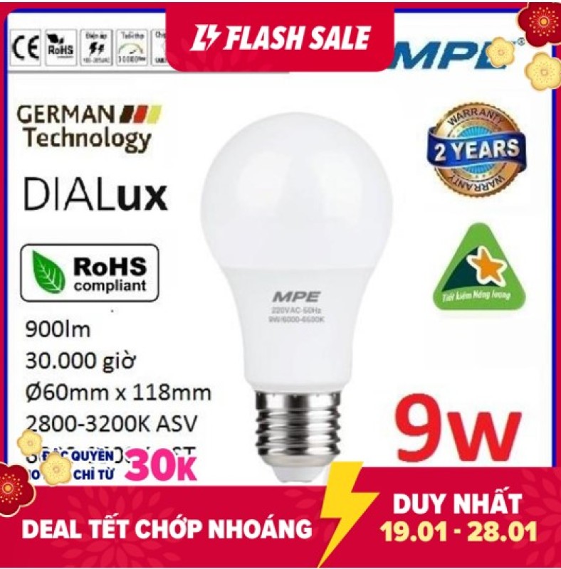 Bóng led bulb 9W cao cấp MPE LBD-9 ( tiêu chuẩn Châu Âu ) - Điện Việt