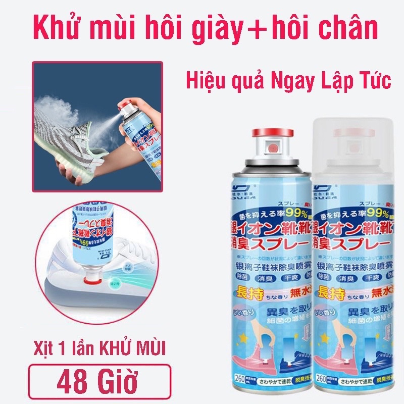 Chai xịt khử mùi hôi giày Nano Bạc, bình xịt thơm khử mùi mồ hôi chân đến 99%, dung tích: 260ml- Chai xịt khử mùi hôi, chai xịt hôi chân, bình xịt thơm khử mùi mồ hôi chân