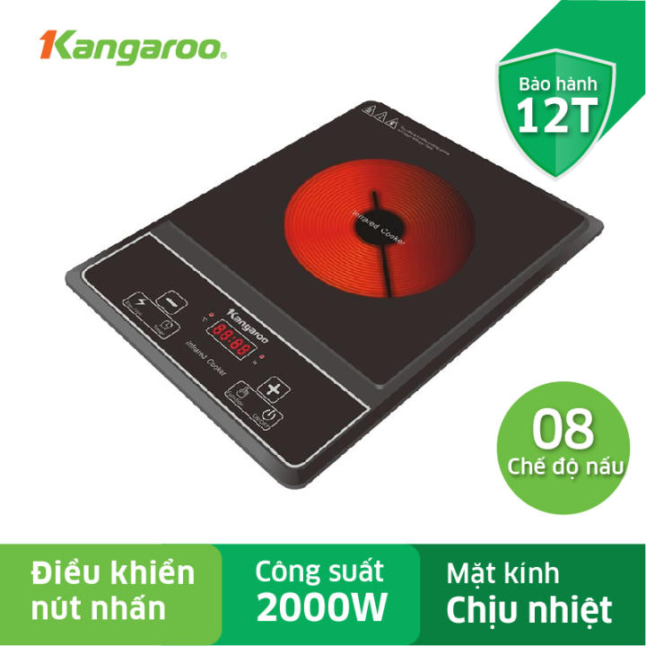 Bếp hồng ngoại Kangaroo KG20IFP1 mặt kính chịu nhiệt, công suất 2000W, nút nhấn, bảo hành chính hãng 12 tháng