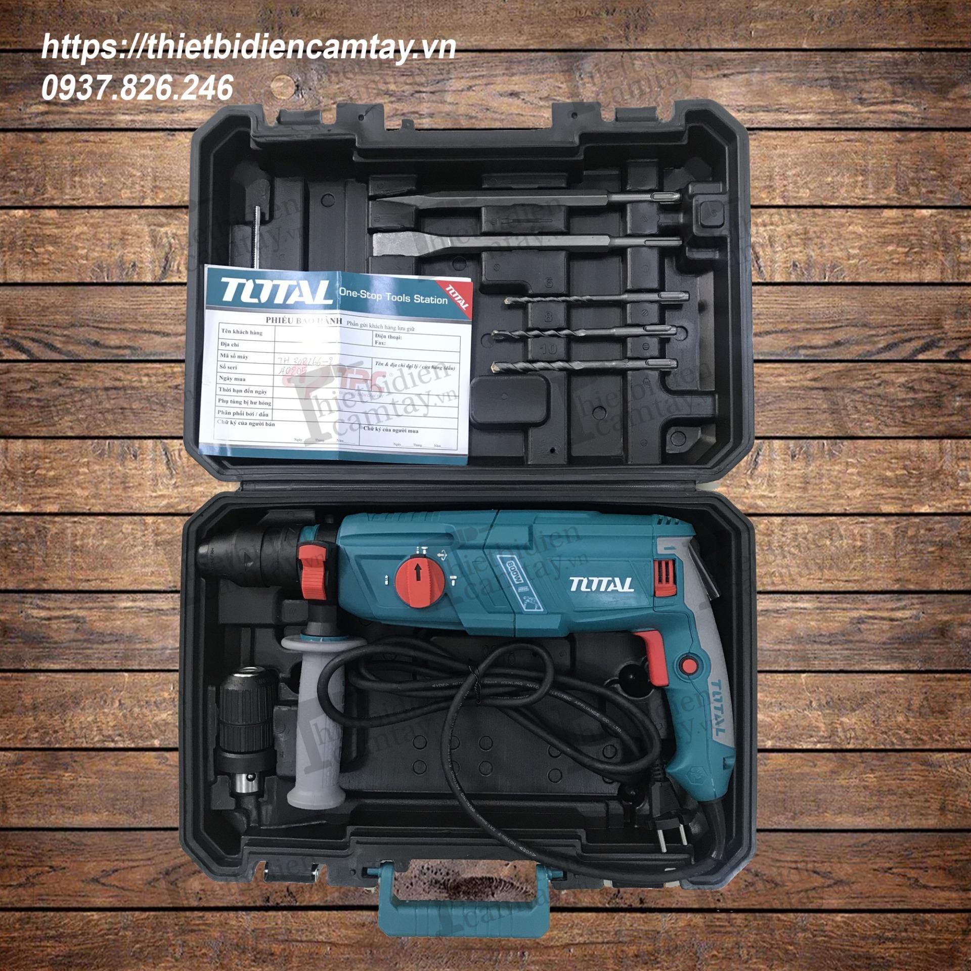 [HCM]Máy khoan đục (3 chức năng) Total TH308268-2 800W (Tặng kèm 3 mũi khoan bê tông 2 mũi đục 1 đầu khoan 13mm thay thế ).