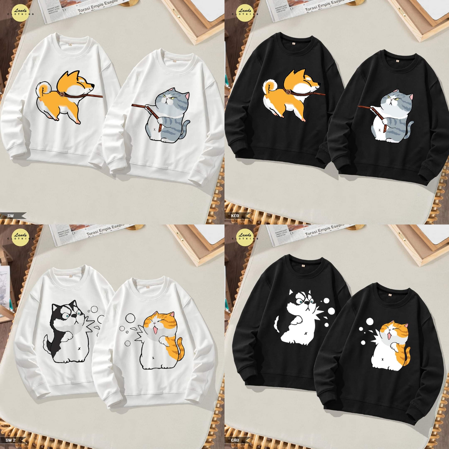[FREESHIP] ÁO SWEATER ĐÔI IN HÌNH CHÓ MÈO CUTE