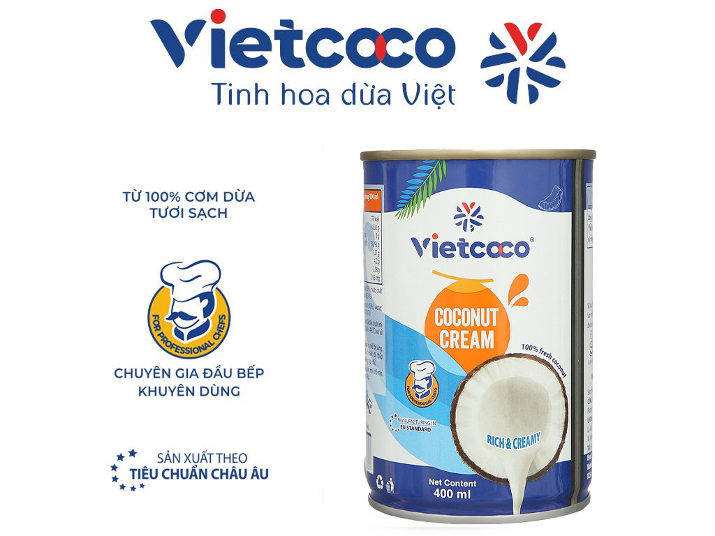 VIETCOCO (Lon 400ml) NƯỚC CỐT DỪA TƯƠI Rich & Creamy Coconut Cream (HALAL)