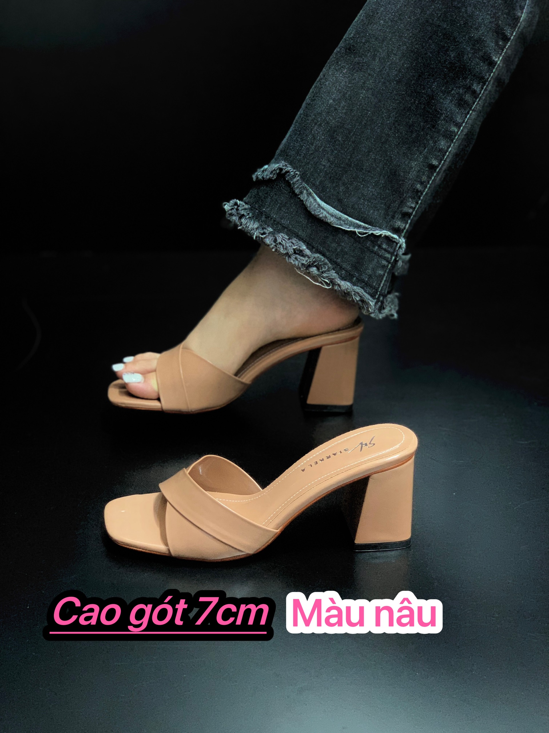 (cao gót 7cm) Dép quai bảng hottren