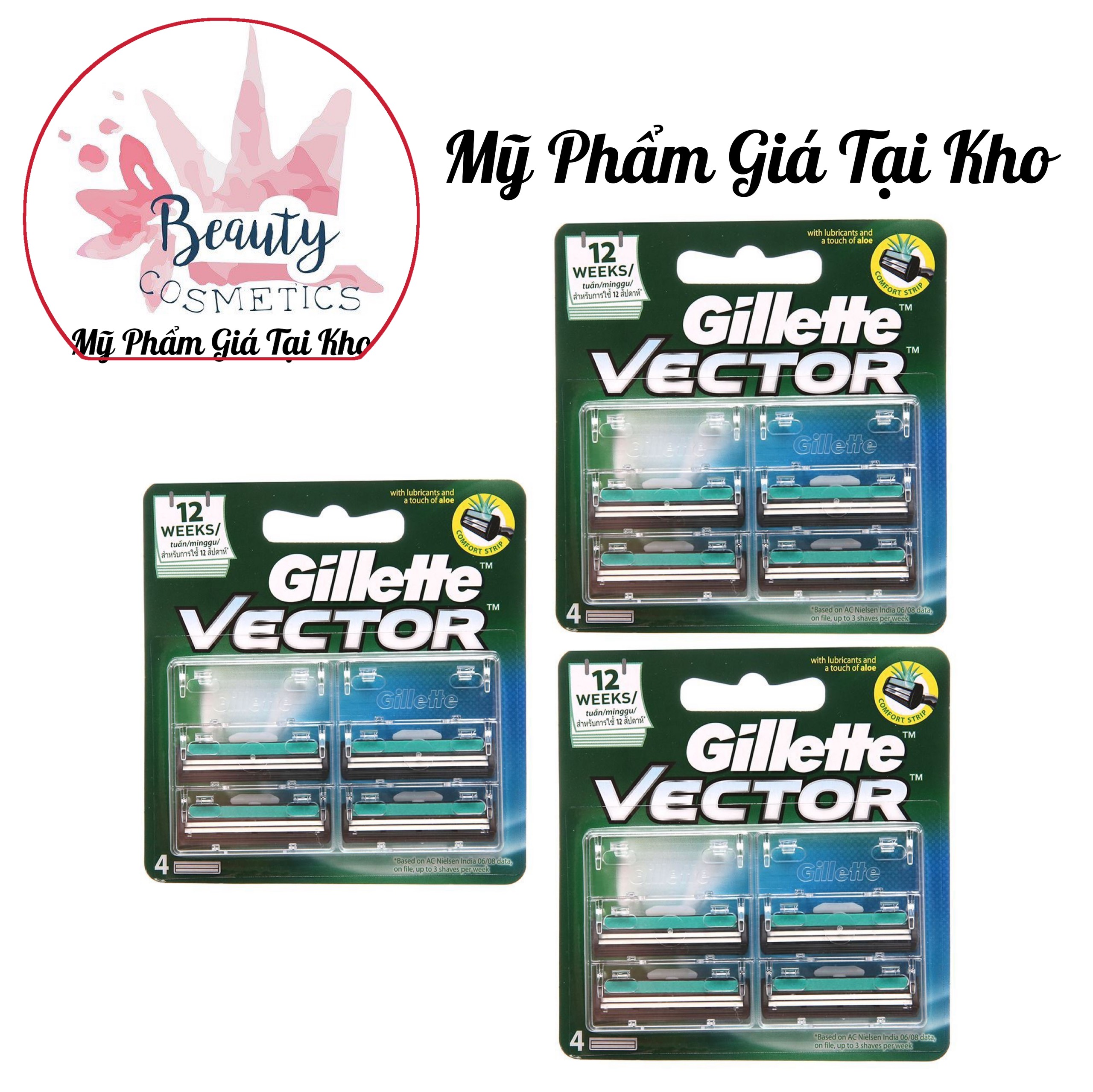 [HCM](Chính Hãng) set 3 hộp Lưỡi Cạo Kép Gillette Vector (4 lưỡi/1hôp)