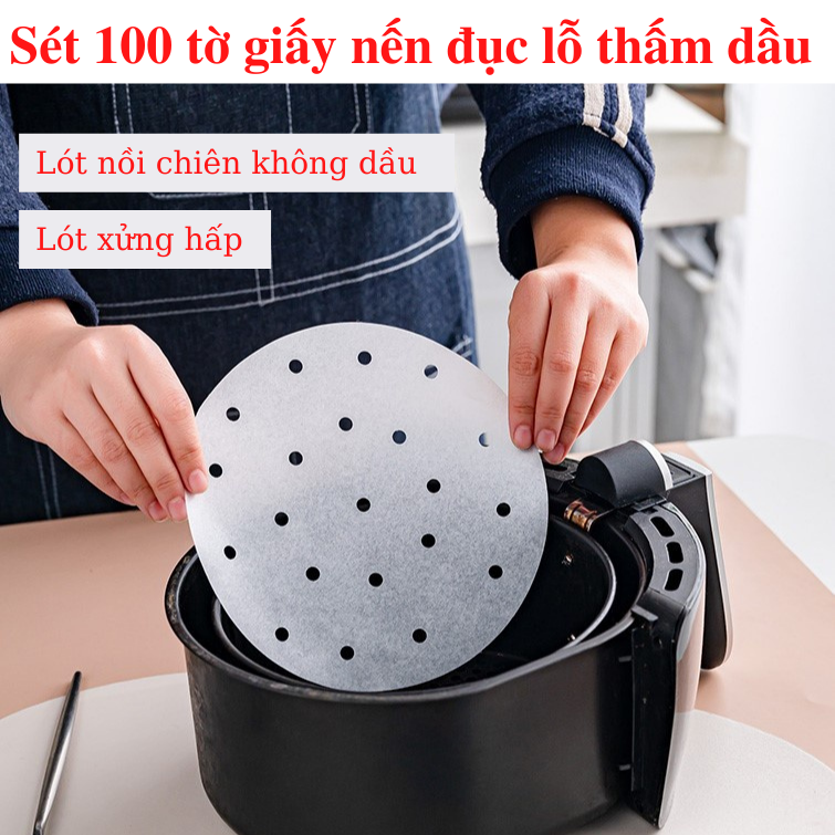 [ HCM ] SET 100 TỜ GIẤY NẾN ĐỤC LỖ DÙNG CHO NỒI CHIÊN KHÔNG DẦU, GIẤY THẤM DẦU - GIẤY NẾN TRÒN ĐỤC LỖ SET 100 TỜ 23CM DÙNG LÓT XỬNG HẤP, NỒI CHIÊN KHÔNG DẦU, HẤP BÁNH BAO - GIẤY NẾN NƯỚNG HẤP BÁNH TỜ GIẤY NẾN [Miễn phí Giao hàng]