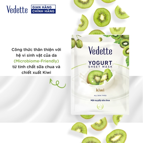 Mặt nạ giấy sữa chua Vedette Kiwi 22ml dưỡng ẩm, củng cố hàng rào bảo vệ da