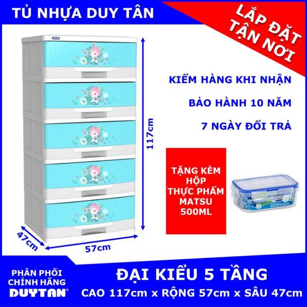 Tủ nhựa Duy Tân Đại Kiểu 5 tầng Tặng Hộp đựng thực phẩm cao cấp MATSU Duy Tân 500ml