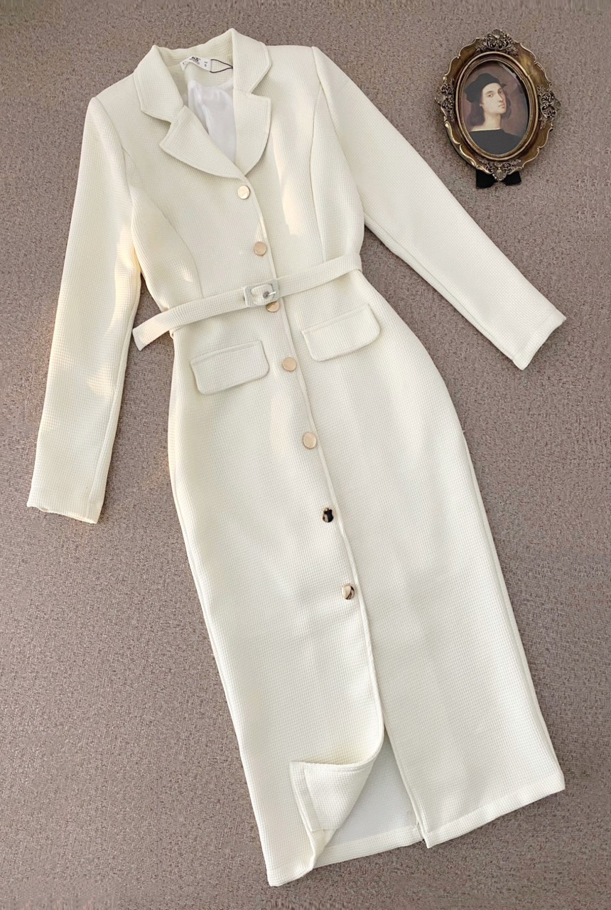 CATI Đầm midi dạ cổ vest - kèm belt 4 màu (1547)