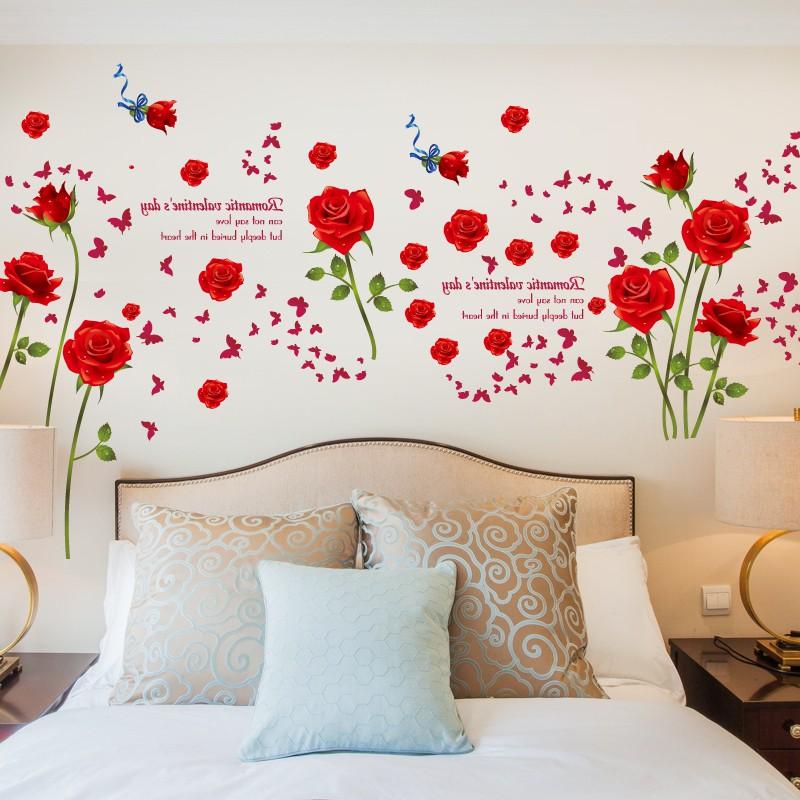Decal dán tường đôi hoa hồng nhung đỏ