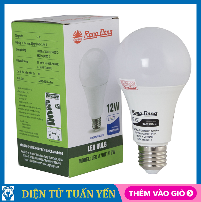 Bóng đèn led bulb Rạng Đông công suất 12W, ánh sáng trắng & vàng - Hàng chính hãng