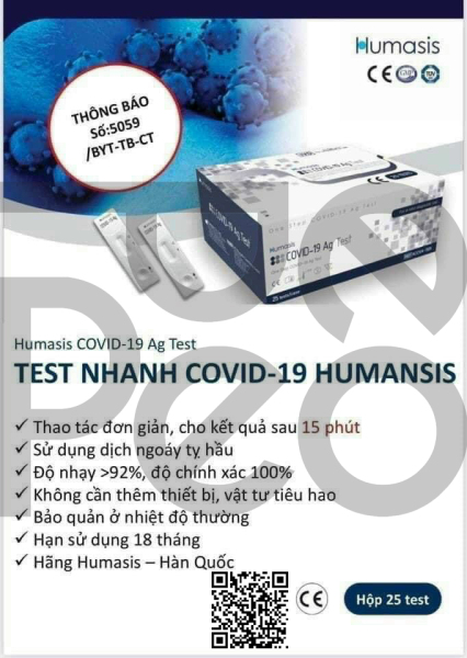 Bộ Kit test nhanh COVID-19 Humasis kháng nguyên Hàn Quốc chính hãng chính xác, nhanh chóng, tiện lợi nhập khẩu