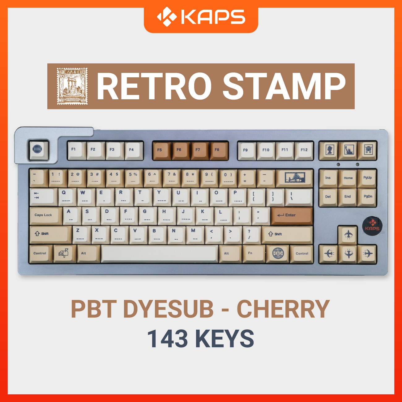 Keycap Retro Stamp nhựa PBT profile Cherry in dyesub 143 nút cho bàn phím cơ layout 108/104/98/87/84/75/68/64/61