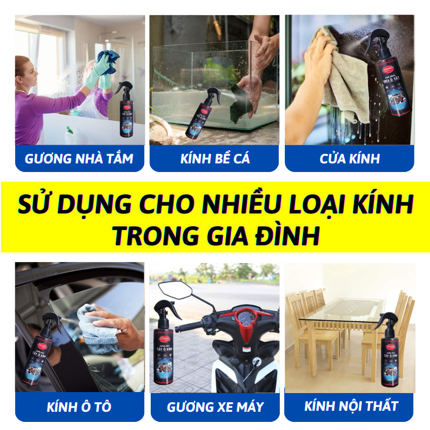 Chai xịt tẩy ố kính ô tô, xe hơi Carjek tẩy sạch cặn canxi, ố vẩy cá, lớp mờ kính làm bóng kính và trong kính xe, Dung dịch tẩy ố kính xe hơi ô tô