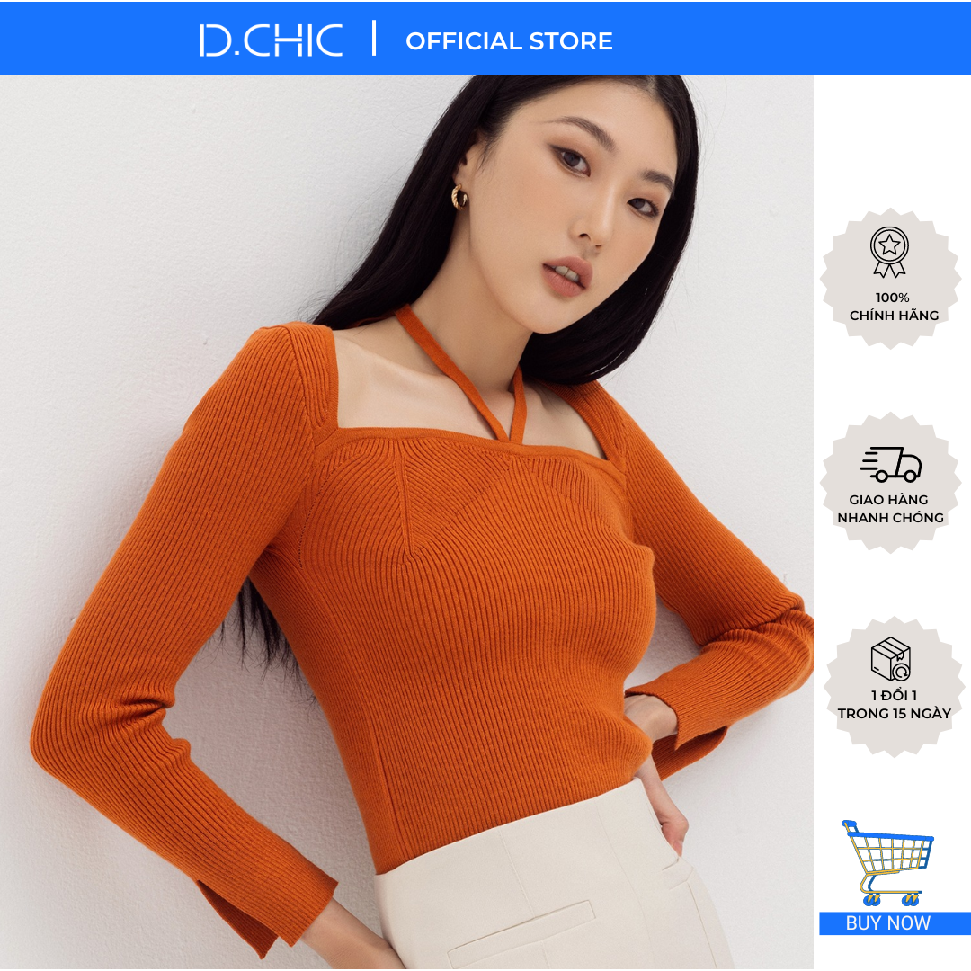 Áo len dài tay cổ vuông dây cổ D.CHIC MS: 188087